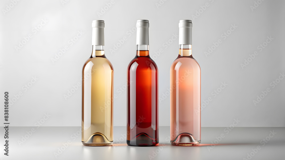 Mockup of three bottles of wine on gray Mockup of three bottles of wine on gray
