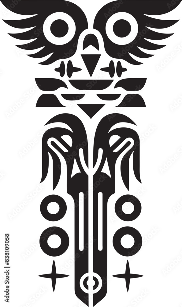Obraz premium Sacred Owl Totem Spiritual Graphic Art Tribal Owl Symbol Abstract Logo Concept