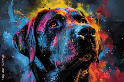 labrador dog in neon colors in a pop art style