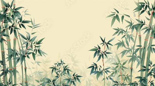 Bamboo border  muted greens  flat design  repeating pattern