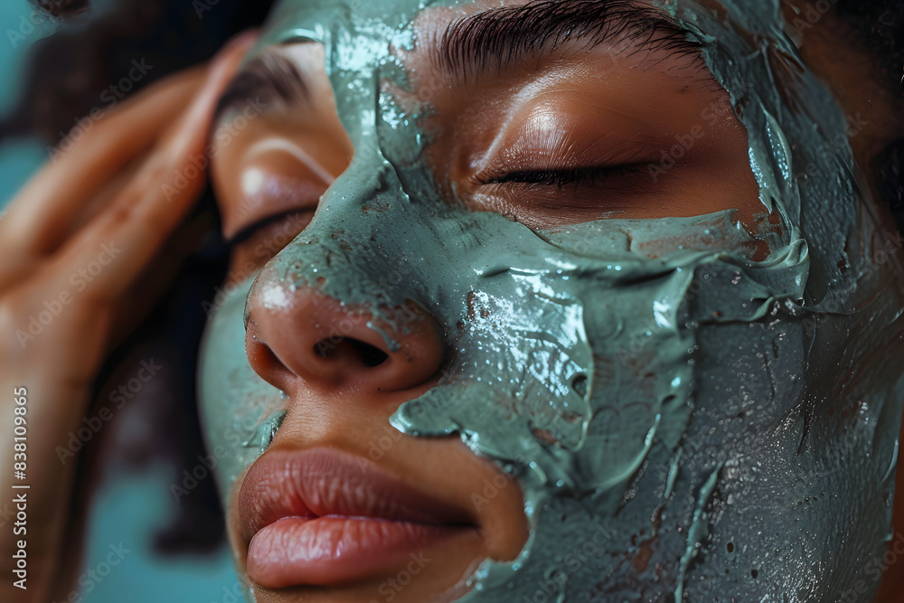 A close-up of a person applying a clay mask, capturing the texture and skincare benefits, focusing on deep cleansing A close-up of a person applying a clay mask, capturing the texture and skincare benefits, focusing on deep cleansing