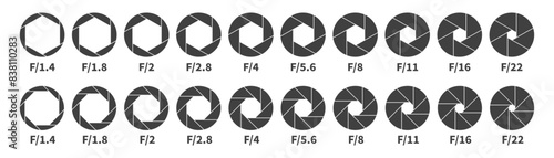 Aperture icon set. Aperture icons on white background.