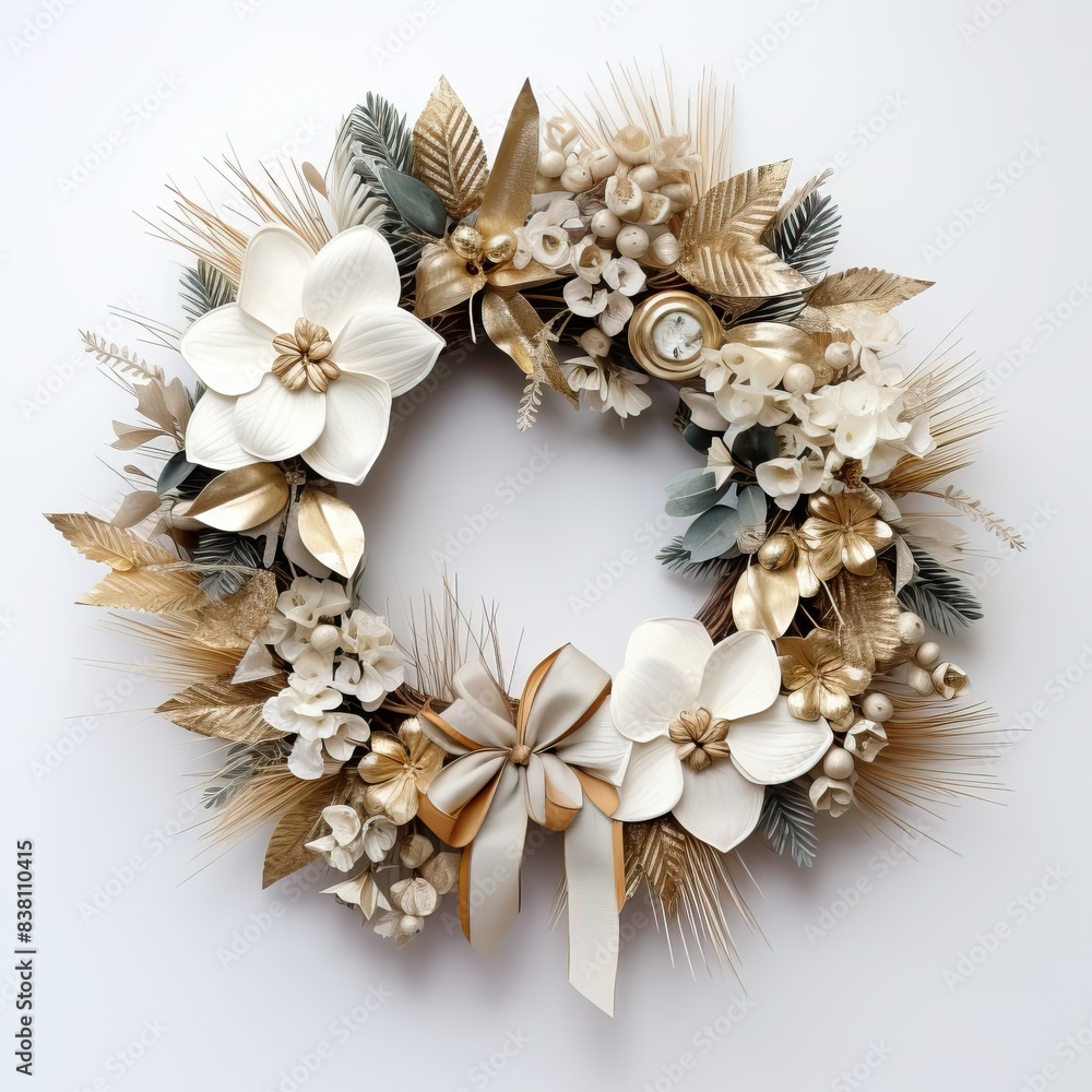 Elegant Christmas Wreath with Gold and White Decorations for Festive Home Decor Elegant Christmas Wreath with Gold and White Decorations for Festive Home Decor