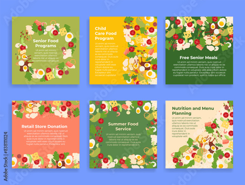 Food program nutrition menu planning banner design template set vector flat illustration