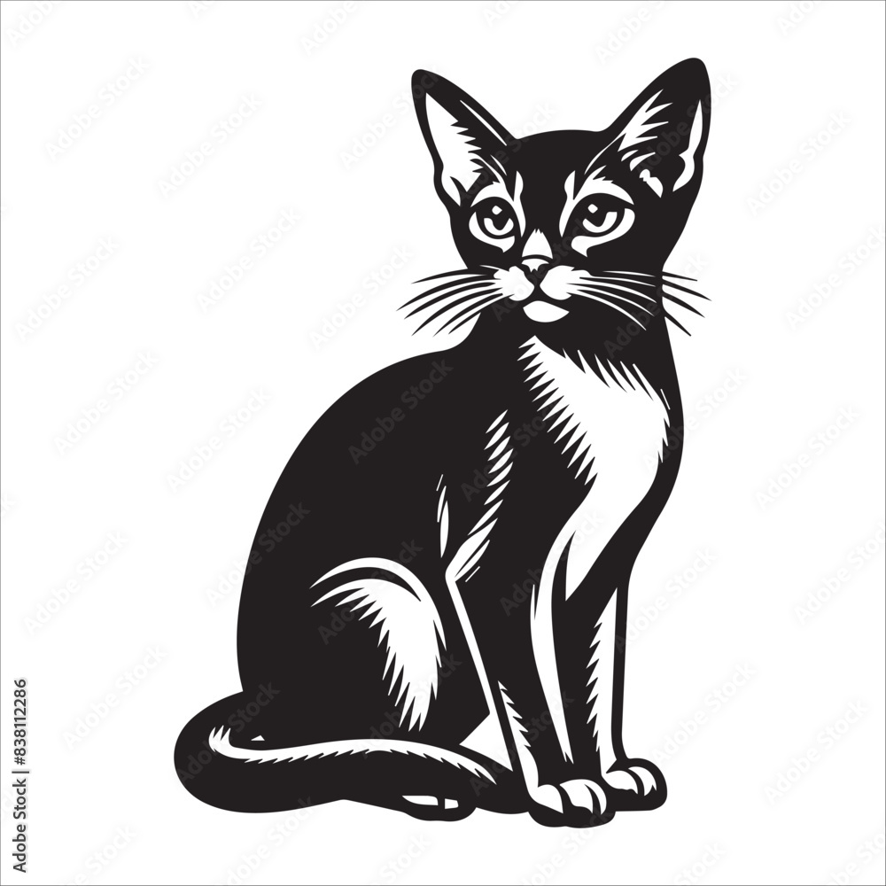 Abyssinian cat, vector illustration, silhouette Abyssinian cat, vector illustration, silhouette