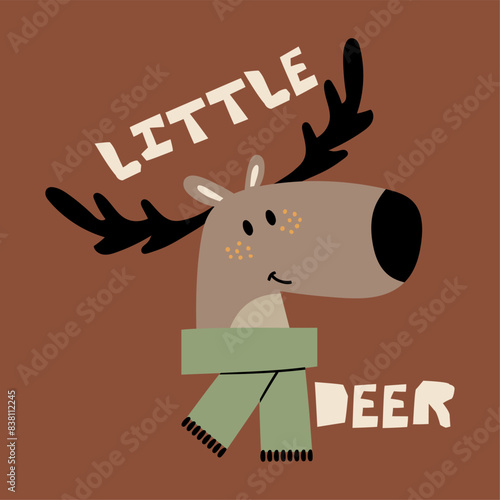 little funny deer head drawing as vector for kids fashion photo