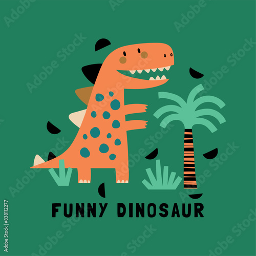 print design with funny dinosaur drawing as vector for baby fashion