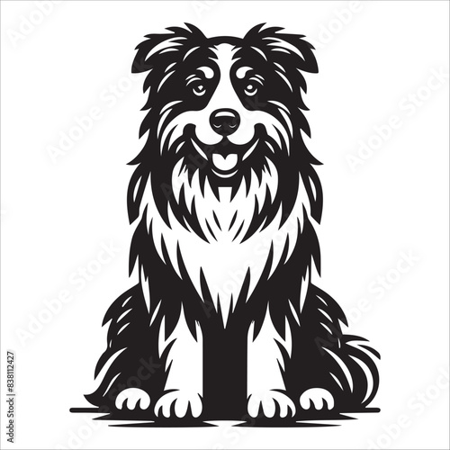 Australian Shepherd dog, vector illustration, silhouette