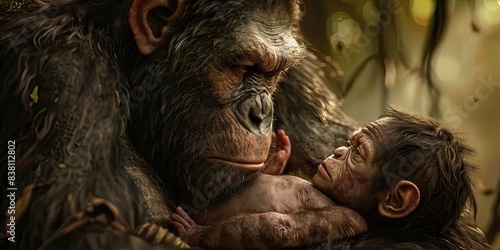 Tender Moment Between Primate and Infant