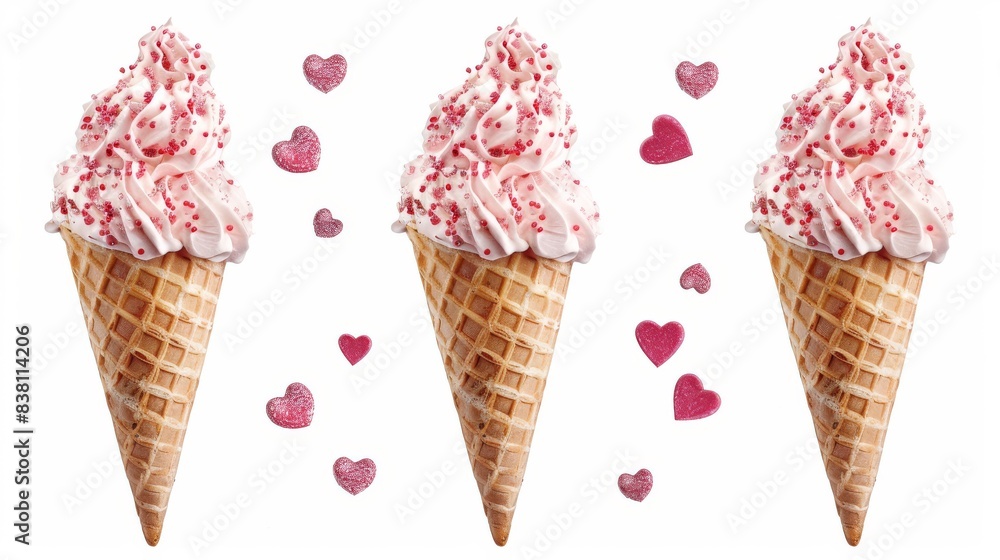 On a transparent background, a heart-shaped ice cream set for Valentine's Day is presented. On a transparent background, a heart-shaped ice cream set for Valentine's Day is presented.