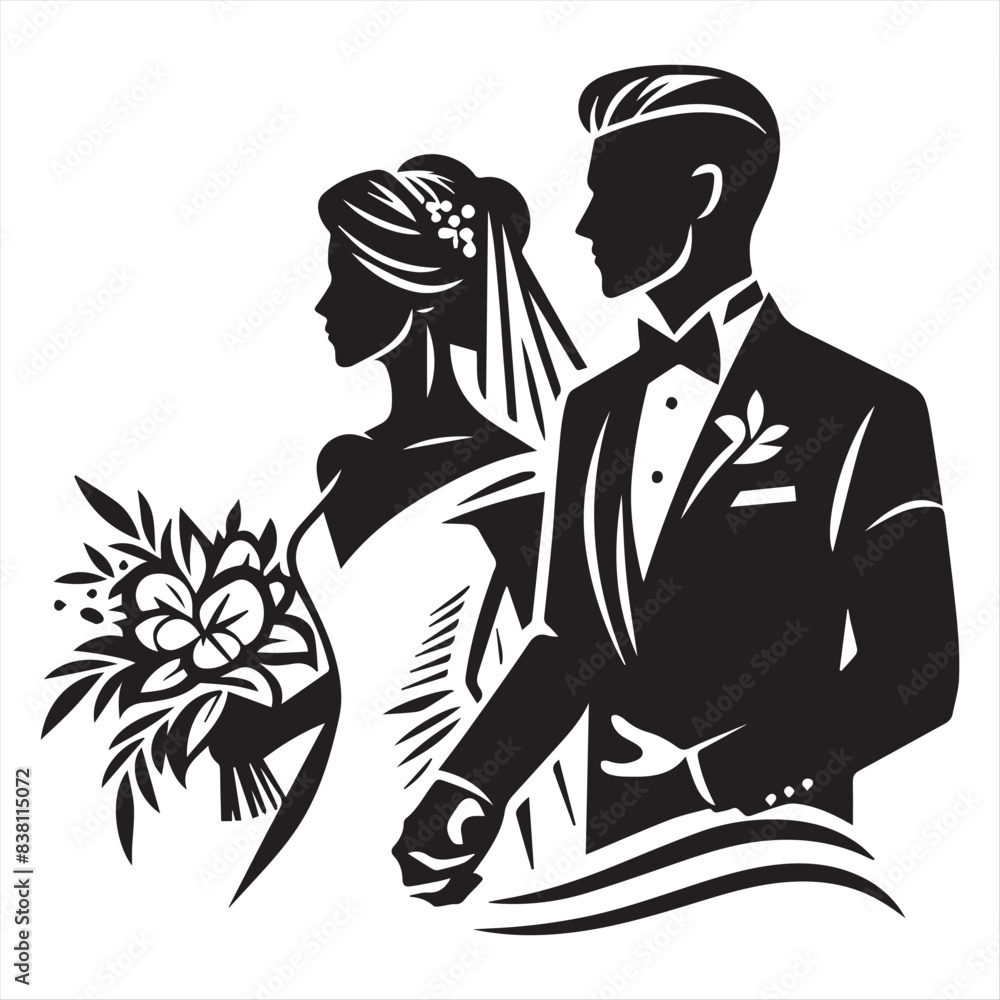 Bride and groom, vector illustration, silhouette Bride and groom, vector illustration, silhouette