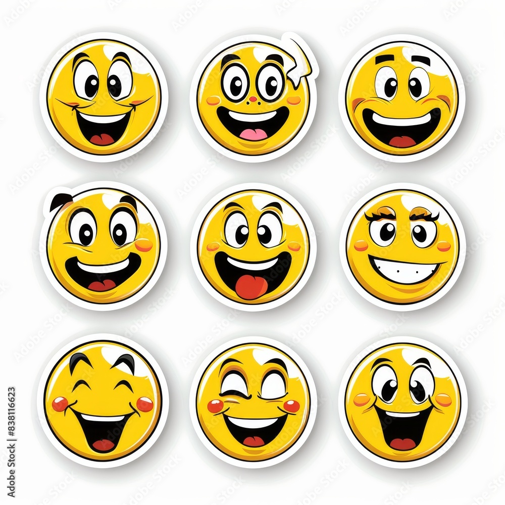 Set of expressive yellow emoji faces with various emotions Set of expressive yellow emoji faces with various emotions