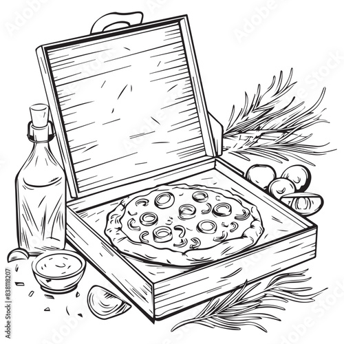Pizza drawing style vector illustration 