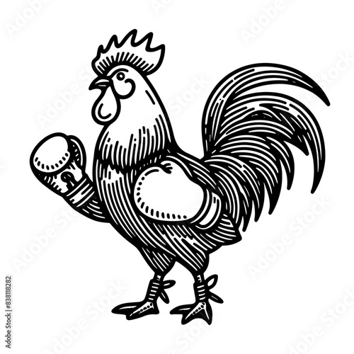 rooster with boxing gloves funny sketch