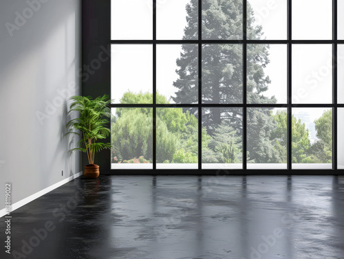 Minimalist zen interiors composition in dark and gray tonality with copyspace.