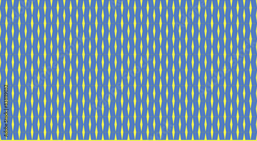 blue bands interlaced on a yellow background - geometric vector decorative pattern background with blue bands on light yellow background and gold lines