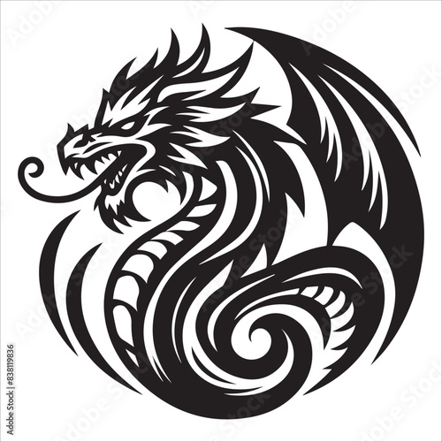 Dragon, vector illustration, silhouette