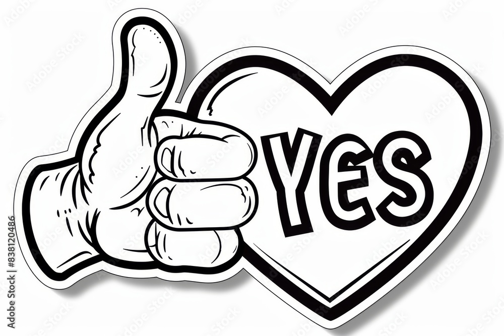 Hand drawn Yes sign with thumb up in black and white style Hand drawn Yes sign with thumb up in black and white style