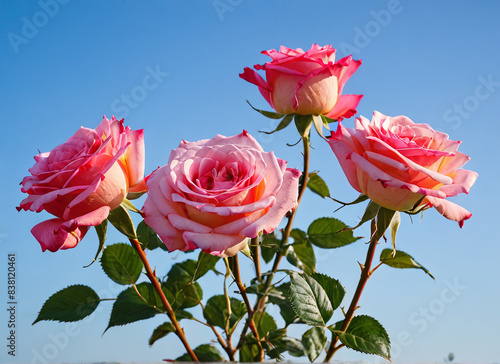 Close up of roses against blue sky