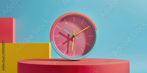 Close up view of colored clock on simple background with copy space