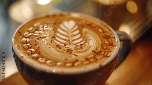 Artistic Coffee Presentation: Showcase the art of coffee making with a close-up of a beautifully crafted latte,