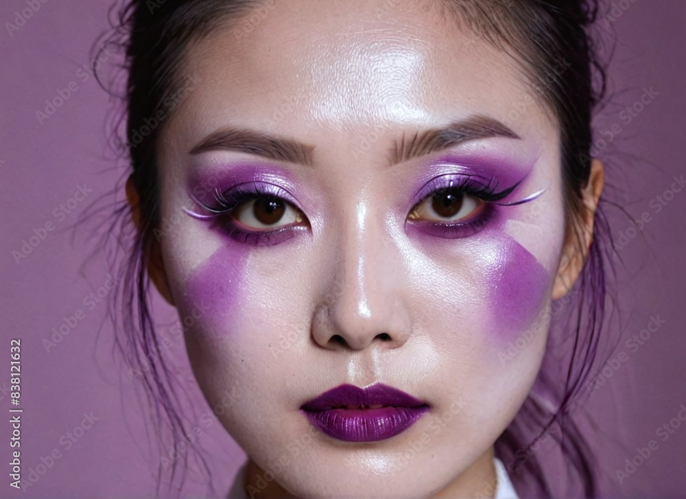 Surreal portrait of Chinese woman with purple and white makeup Surreal portrait of Chinese woman with purple and white makeup
