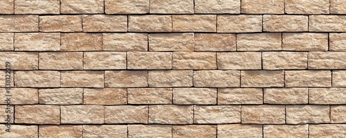 Panoramic background of wide beige brick wall texture. Home or office design backdrop  Generative AI