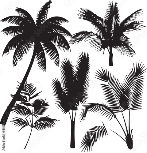 set of black silhouettes of leaves