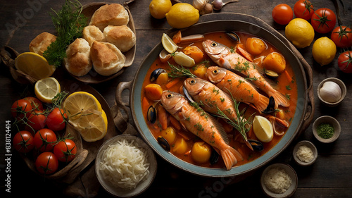 Bouillabaisse traditional Provençal fish stew originating from the port city of Marseille photo