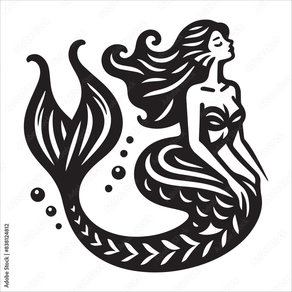 Mermaid, vector illustration, silhouette Mermaid, vector illustration, silhouette