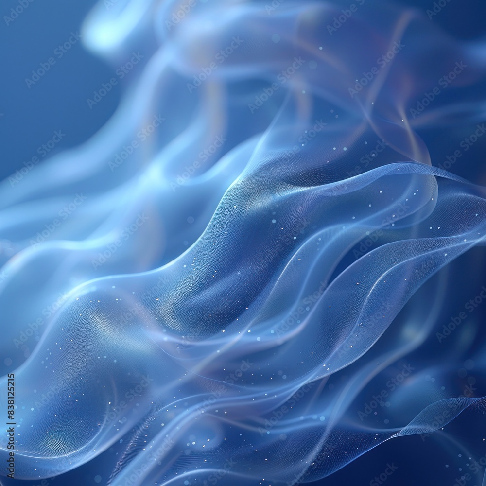 Obraz premium Smooth smoke waves of digital art above the clouds with the concept of a combination of comulunimbus waves creating sparkling smoke in an exotic, shiny gray color