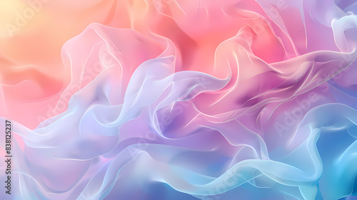 Colorful abstract background with flowing, translucent shapes in pastel hues of pink, blue, and peach, creating a dreamy and ethereal feel.
