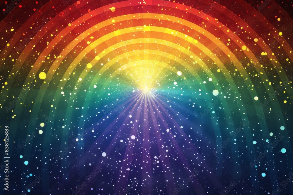 Obraz premium Radiant burst of rainbow colors creating a vibrant sparkling background symbolizing pride and celebration with glittering light effects