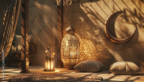 Ramadan Kareem and eid mubarak lantern background generated.Ai