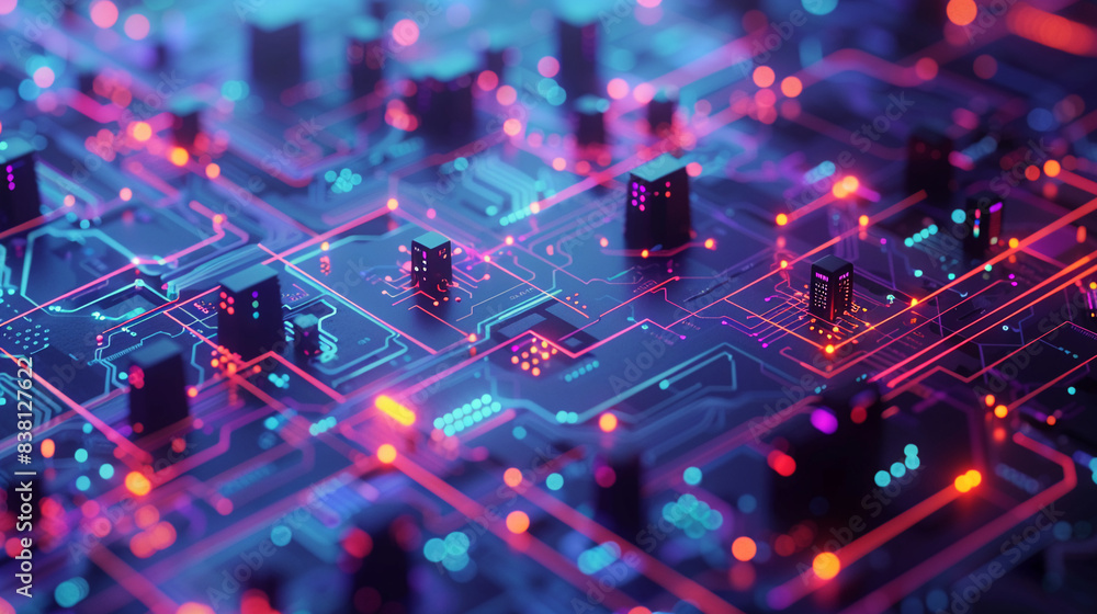 bustling cyber hub where data flows seamlessly through a network, offering reliable online services Top view Depicting a digital ecosystem bustling cyber hub where data flows seamlessly through a network, offering reliable online services Top view Depicting a digital ecosystem