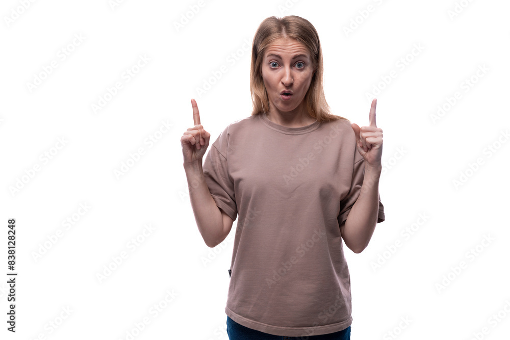 Blonde adult woman reporting news Blonde adult woman reporting news