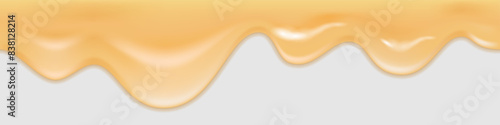 Melted xheese, liquid wavy flowing drip, smooth thick creamy texture. Butter, cheese, mayonnaise, cream, fruit yogurt. Isolated wave swirl, vector illustration