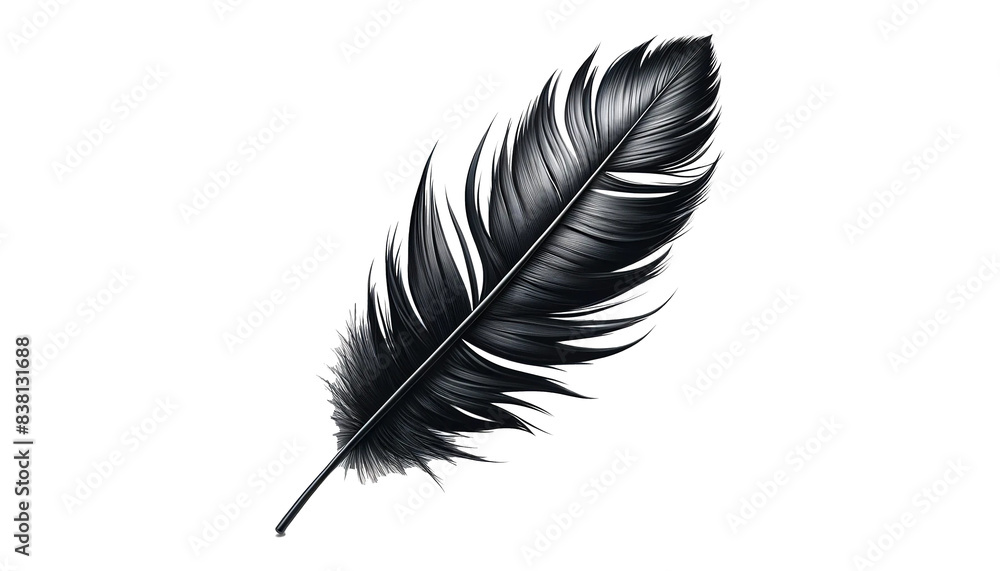 Black feather isolated on the transparent background.