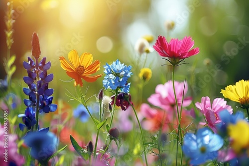 Colorful Wildflowers Blooming in a Sunny Meadow