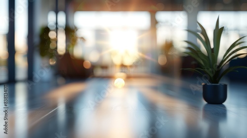 Wallpaper Mural A Minimalist Interior Design Concept with a Single Plant Silhouette Against the Blurred Background of a Large Window with Sunlight Streaming Through Torontodigital.ca
