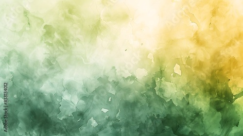 Watercolor background with soft pastel green and yellow tones, creating an elegant atmosphere for design projects. watercolour gradient adds depth to the canvas. © horizon
