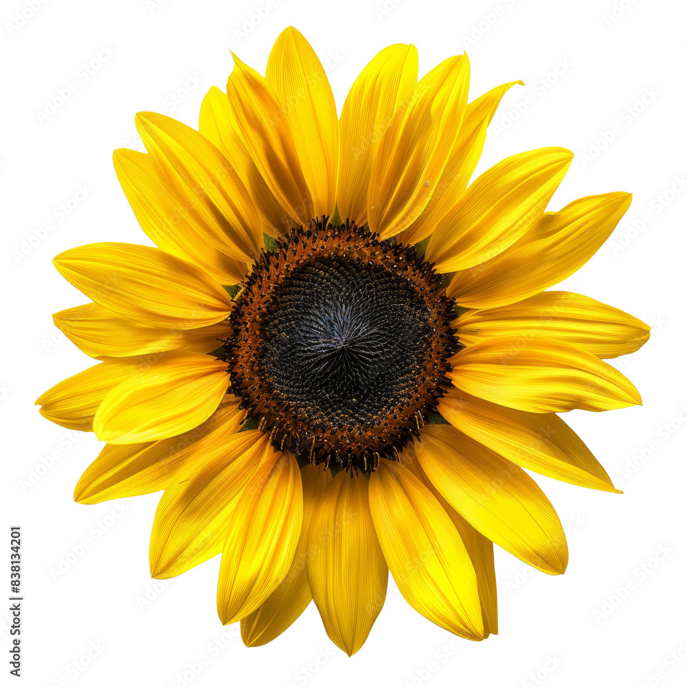 Fototapeta premium Sunny yellow sunflower on clean white isolated. 