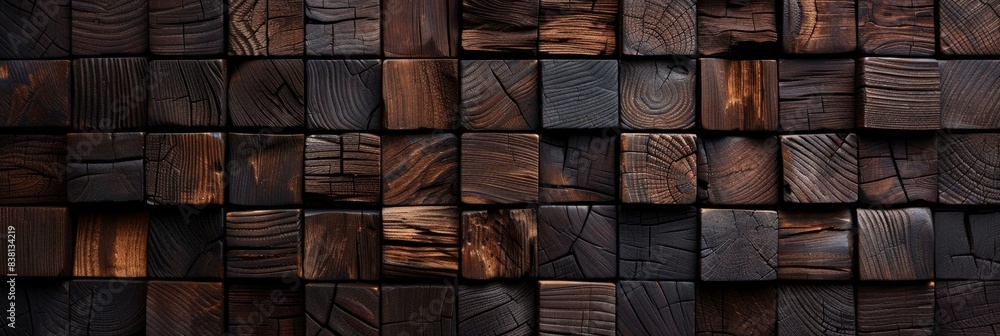 Dark brown wooden wall background with a textured look of wood blocks Dark brown wooden wall background with a textured look of wood blocks