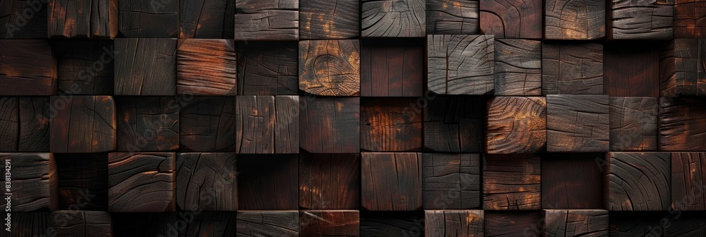 Dark brown wooden wall background with a textured look of wood blocks Dark brown wooden wall background with a textured look of wood blocks