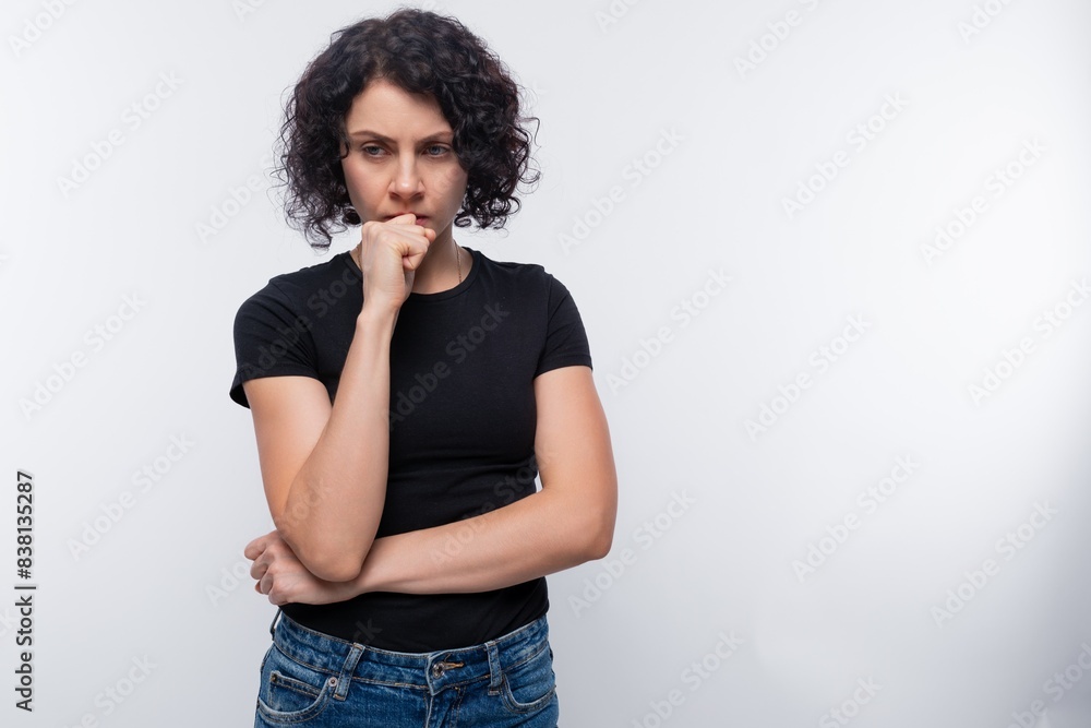 Close-up portrait of a smart curly woman with short hair Close-up portrait of a smart curly woman with short hair