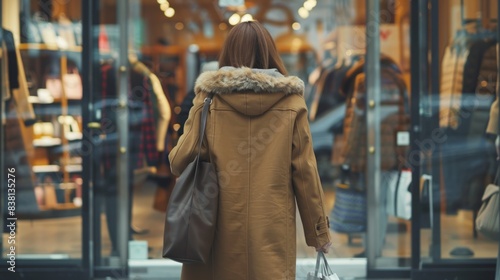 an elegant female shopper carrying her shopping bags generative ai © RodolfoJesus