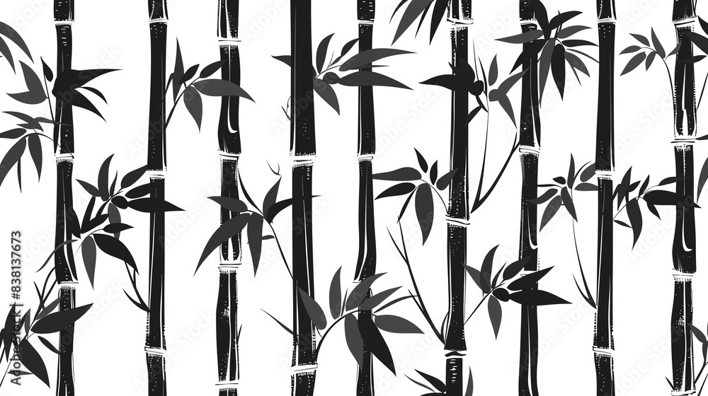 Hand-drawn bamboo pattern, monochrome, flat design, detailed lines Hand-drawn bamboo pattern, monochrome, flat design, detailed lines