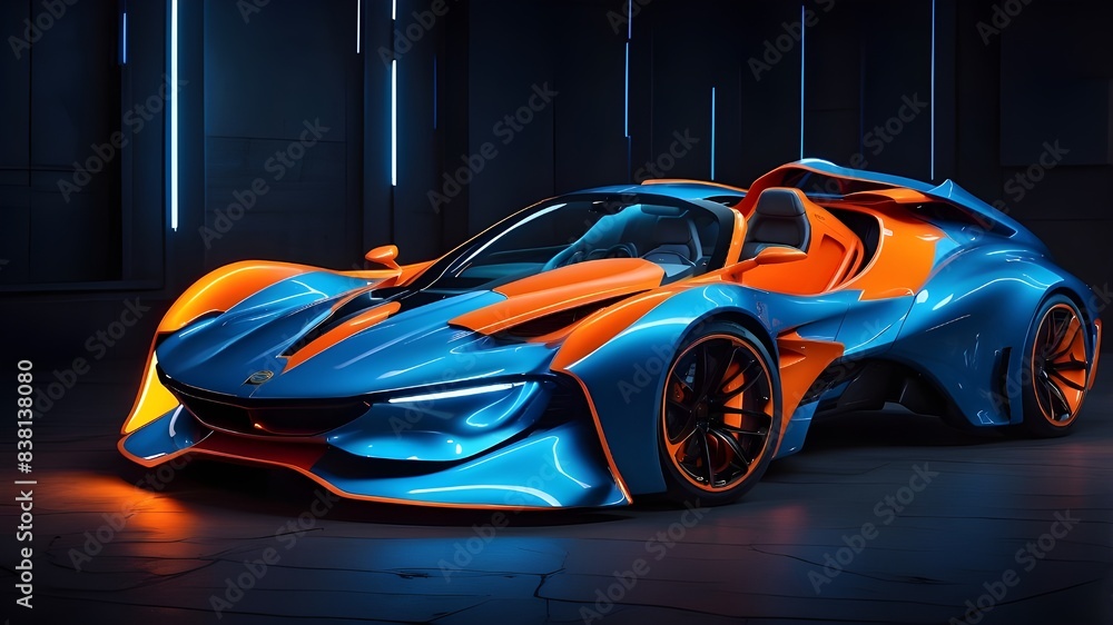 A captivating scene of futuristic allure, with neon blue and orange glows casting an enchanting glow against a dark background, evoking a sense of mystery and intrigue. A captivating scene of futuristic allure, with neon blue and orange glows casting an enchanting glow against a dark background, evoking a sense of mystery and intrigue.