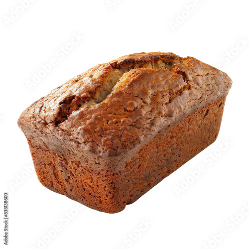 Delicious homemade banana bread loaf, fresh and ready to eat. Perfect for breakfast or a snack, with a moist texture and rich flavor.PNG, transparent background photo