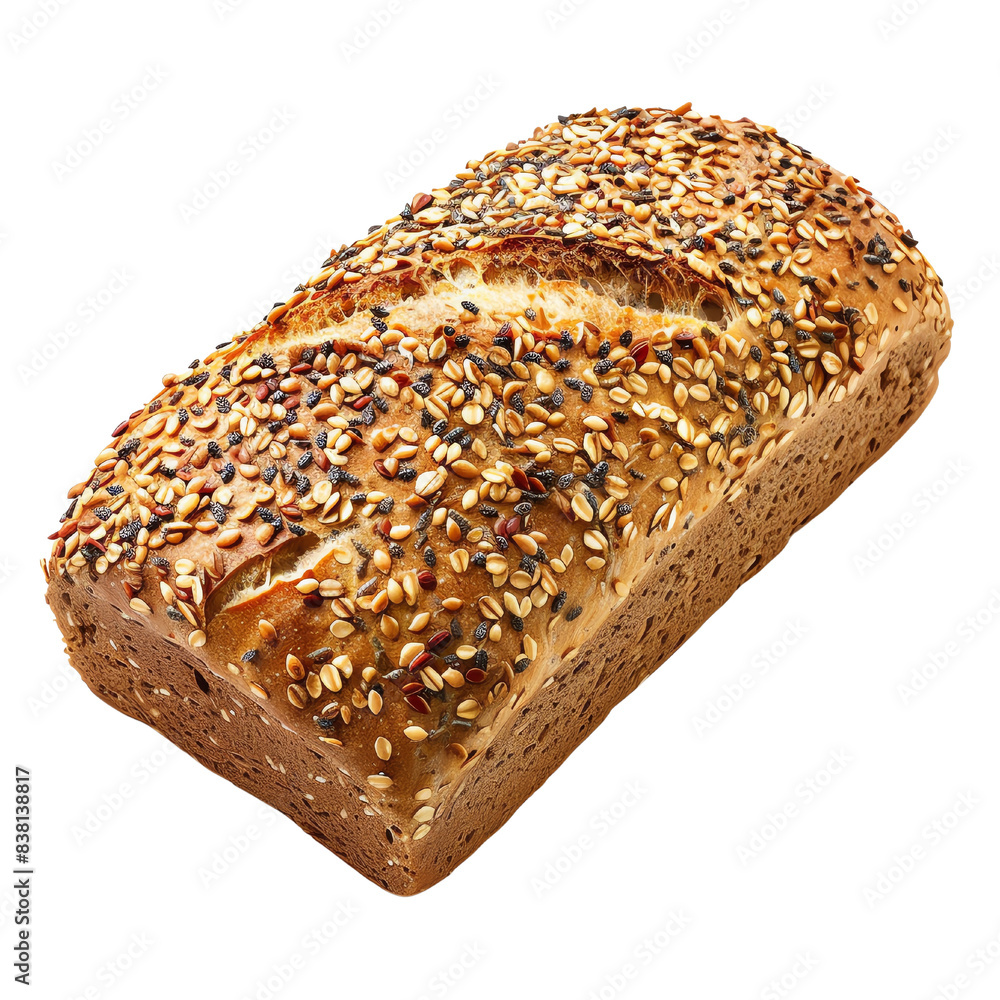 Freshly baked whole grain bread loaf with mixed seeds. Healthy and nutritious baked good.PNG, transparent background Freshly baked whole grain bread loaf with mixed seeds. Healthy and nutritious baked good.PNG, transparent background